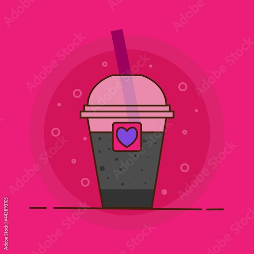 vector icon plastic cup coke coca cola with pink background and straw