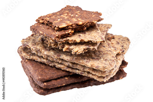 Whole grain crispbread isolated on white background, clipping path