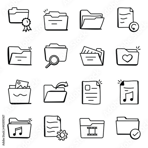 Set of Folders in Doodle Icons

