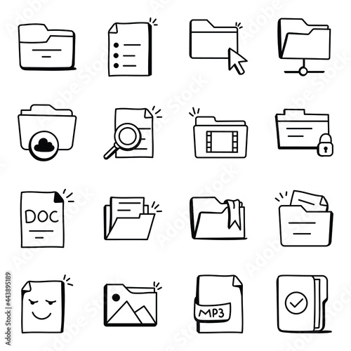 Set of File Folders in Doodle Icons

