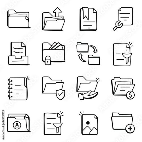 Set of File Folders in Doodle Icons

