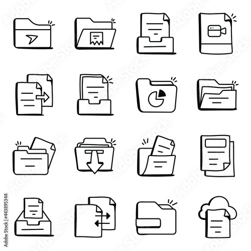 Set of File Folders in Doodle Icons

