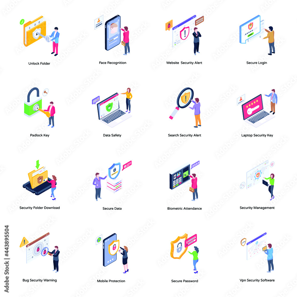 Set of Cyber Protection Isometric Illustrations

