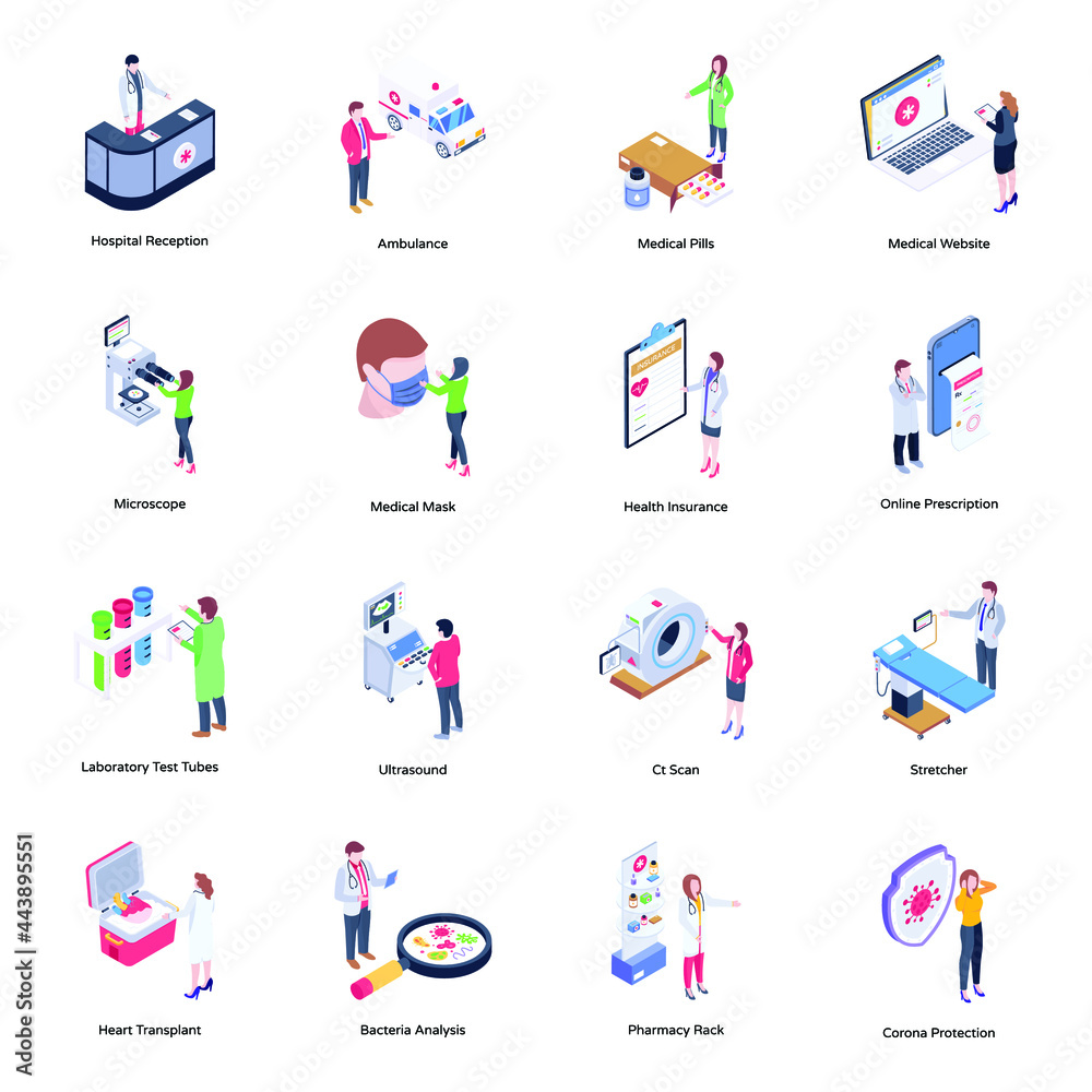 Fototapeta premium Pack of Medical Services Isometric Illustrations 