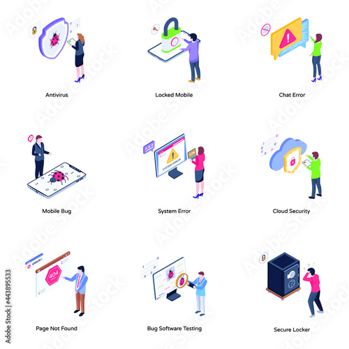 Set of Cybercrime and Protection Isometric Illustrations