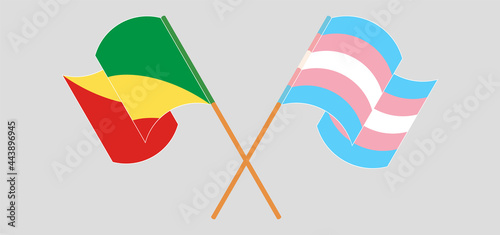Crossed and waving flags of Republic of the Congo and Transgender Pride