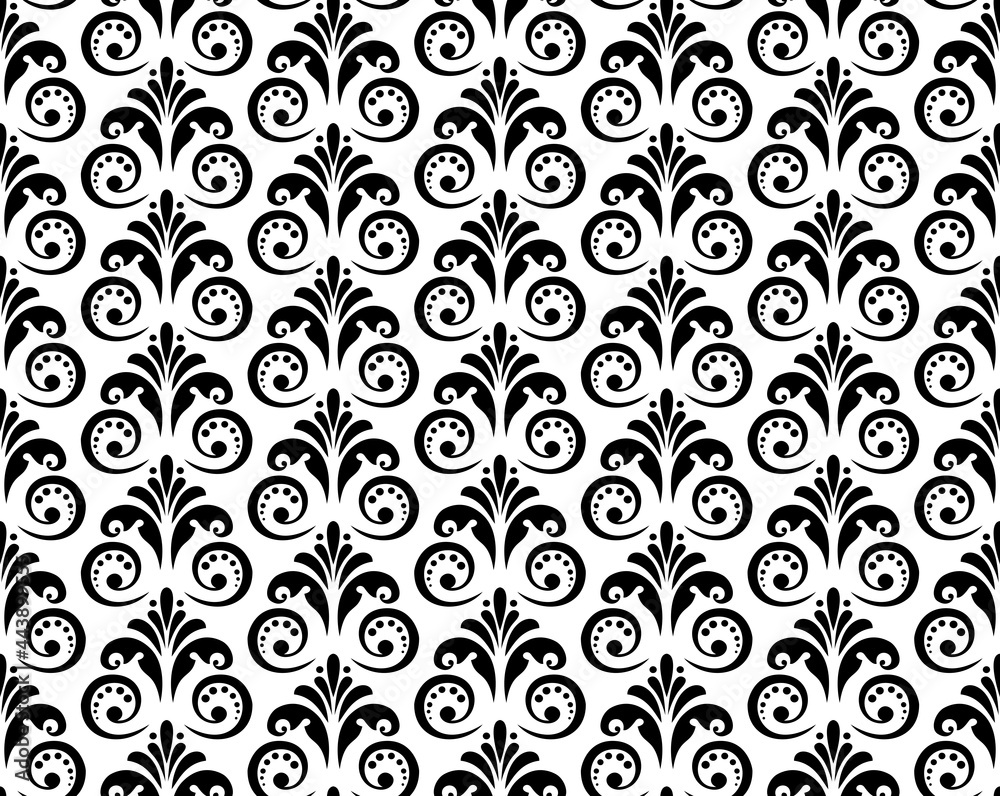Flower geometric pattern. Seamless vector background. White and black ornament. Ornament for fabric, wallpaper, packaging. Decorative print Flower geometric pattern. Seamless vector background. White and black ornament. Ornament for fabric, wallpaper, packaging. Decorative print