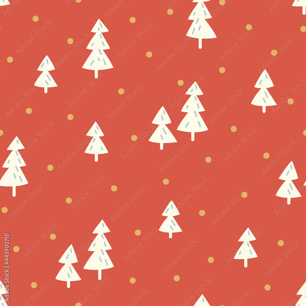Seamless winter pattern with Christmas trees and snowfall. Good for Christmas packaging
