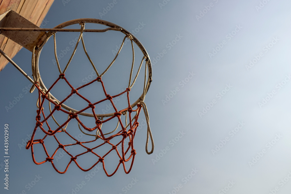 Basketball board over the sky. Outdoor basketball court