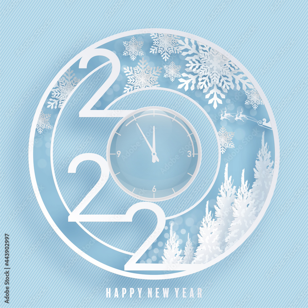 2022 Happy new year christmas design template. logo Design for greeting cards or for branding, banner, cover, card Happy new year 2022 with paper cut art and craft style on paper color background.