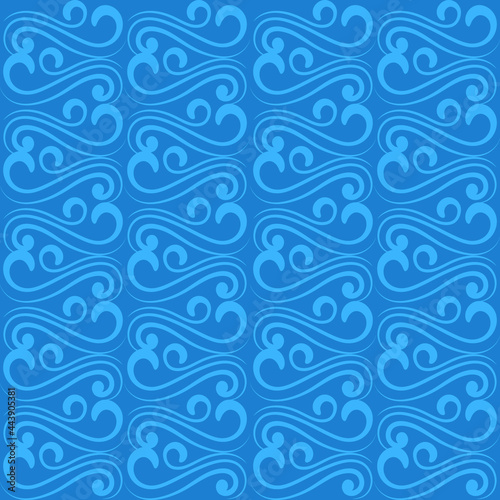 sea pattern, an ornament of waves on a blue background. Vector illustration