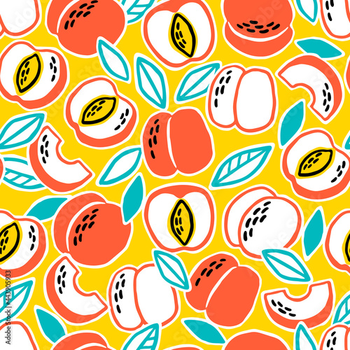 Bright seamless pattern with 
peaches