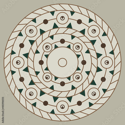 Round geometrical mandala with ethnic motifs. Native American ornament of Aleut Indians.
