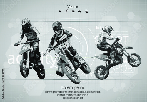 Man riding motobike, extreme sport racing, vector illustration