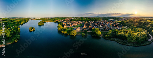 Panoramic drone aerial view of Manvers Lake, Rotherham, South Yorkshire photo