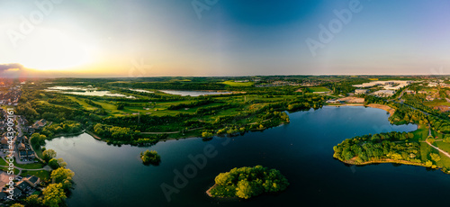 Panoramic drone aerial view of Manvers Lake  Rotherham  South Yorkshire
