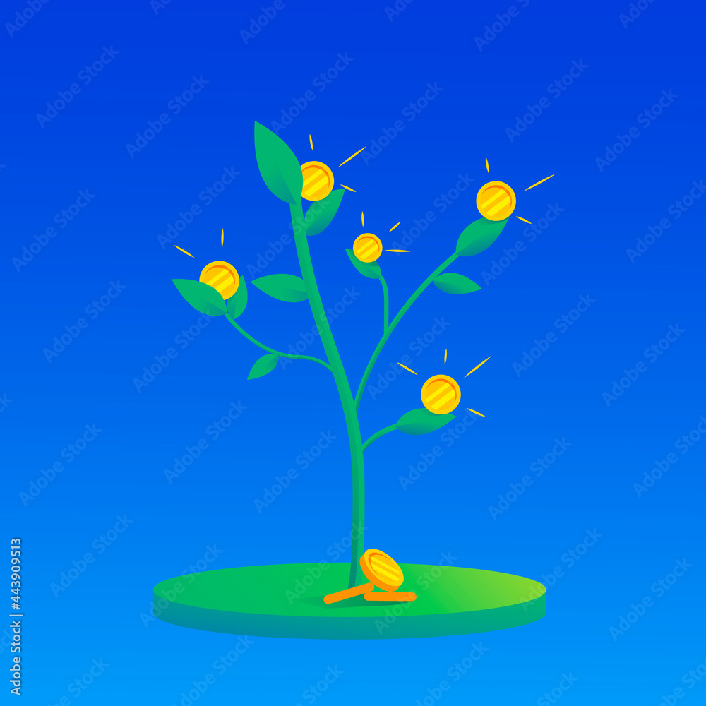 Cash tree. Growth stage 2 with a background