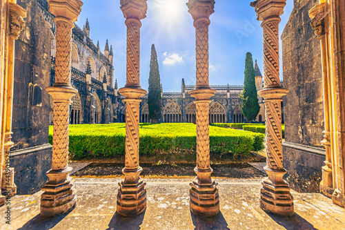 Batalha - June 22, 2021: Inner courtyard of the Majestic Batalha Monastery, Portugal photo