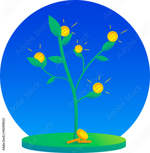 Cash tree. Growth stage 2 with a round background