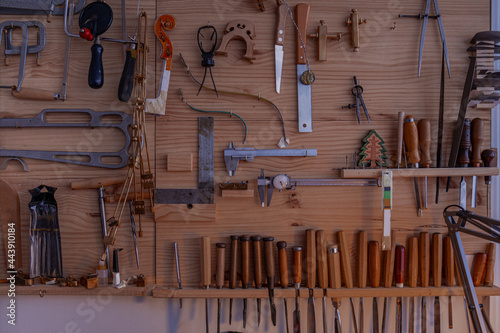 Luthier's workshop and tools that use to make a violin