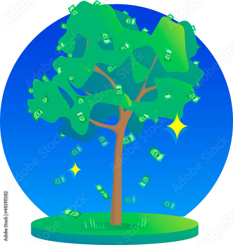Cash tree. Growth stage 4 with a round background
