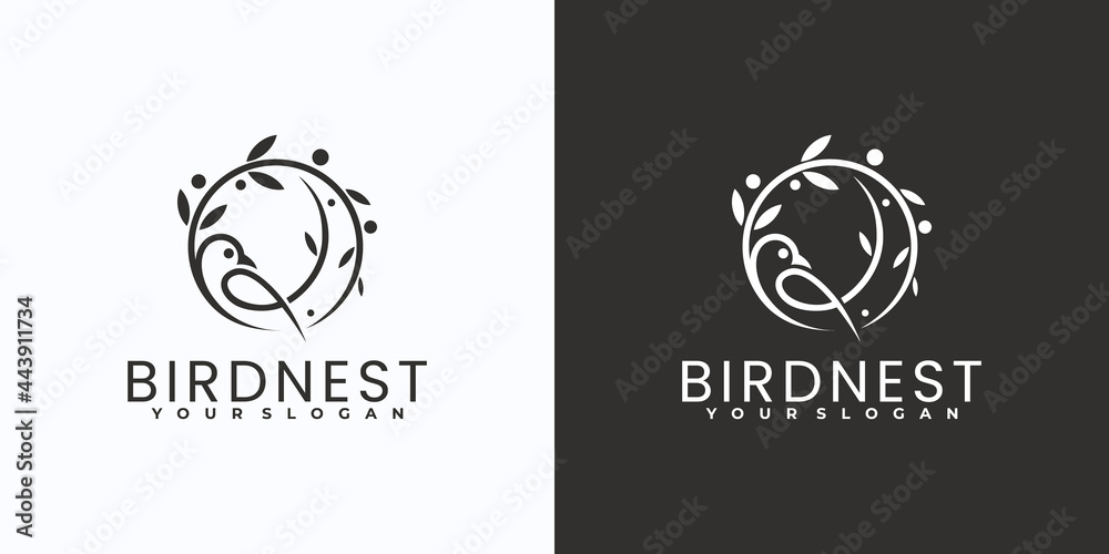 minimalist line art bird logo with leaf combination