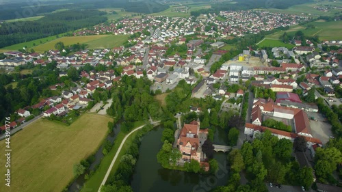 Aerial view of the old town of the city Taufkirchen in Germany, Bavaria on a sunny spring day. photo