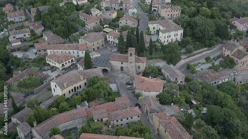 Aerial footage drone view of Arquà Petrarca, a beautiful medieval town, unesco heritage in northern italy // no video editing
 photo