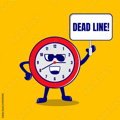 Cute clock cartoon deadline characters vector  isolated on a yellow background