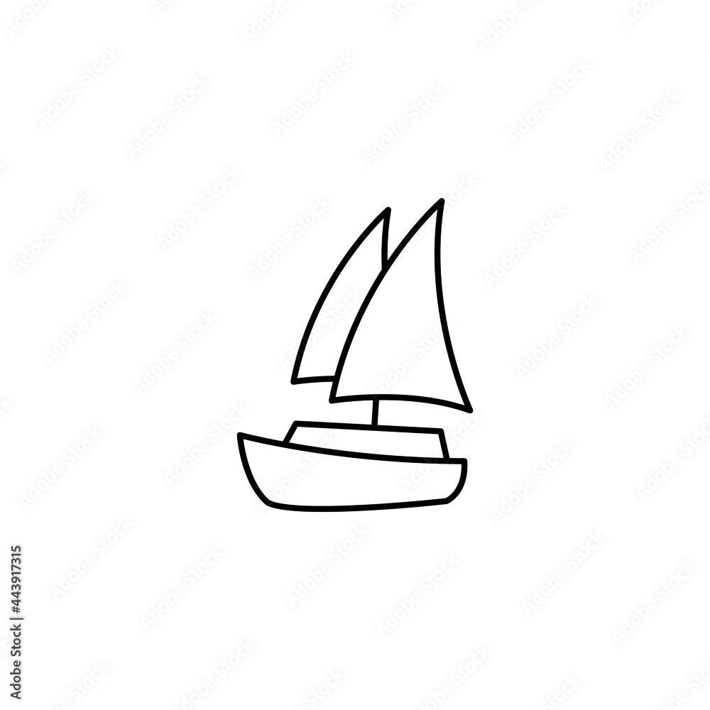 Boat, ship, yacht icon in flat black line style, isolated on white background 