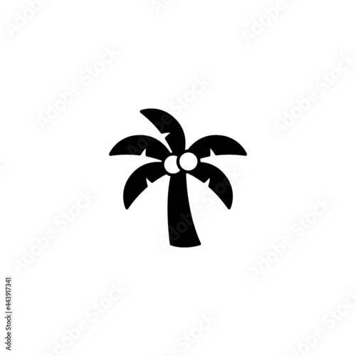 Coconut, palm tree icon in solid black flat shape glyph icon, isolated on white background 
