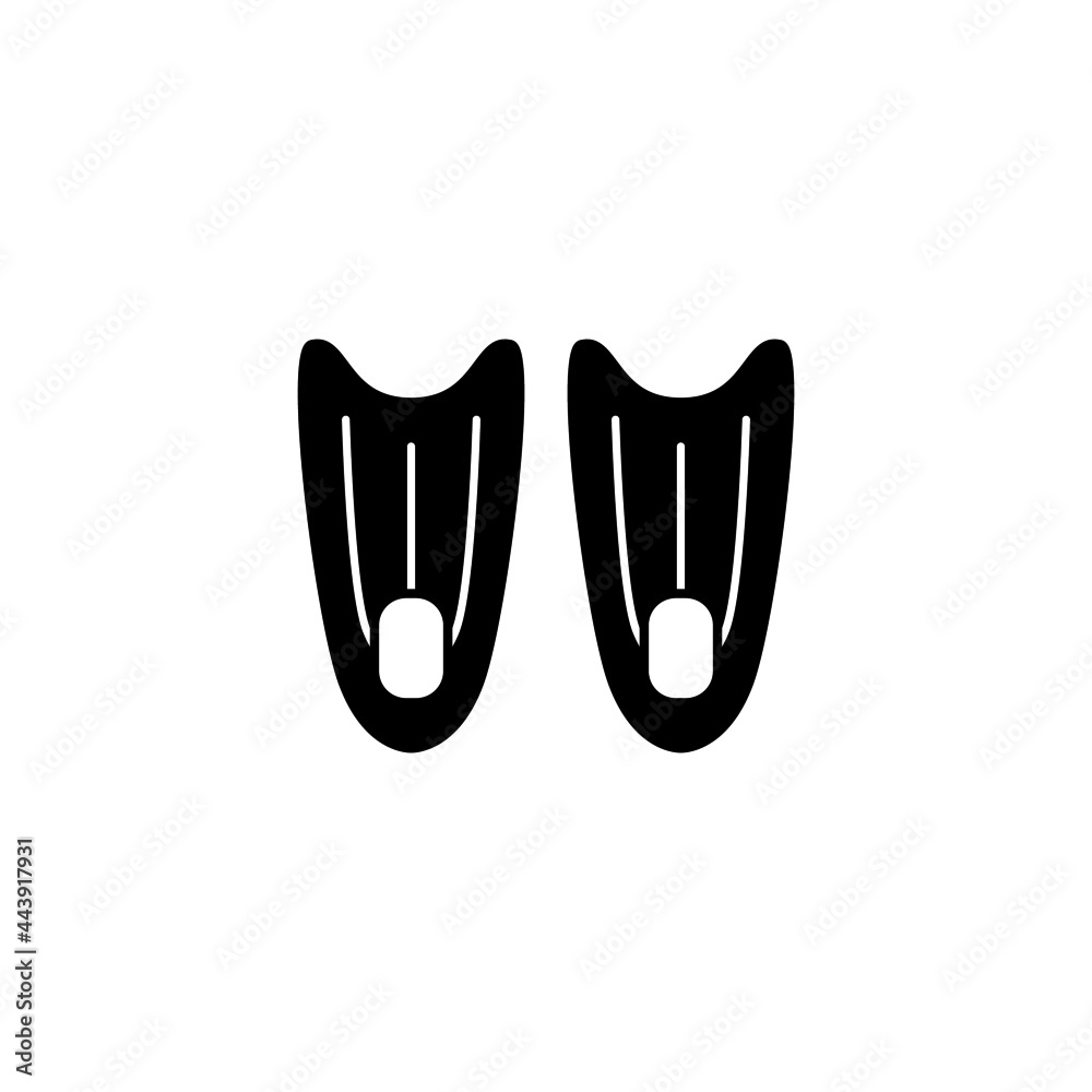 Fototapeta premium Flipper diving icon in solid black flat shape glyph icon, isolated on white background 