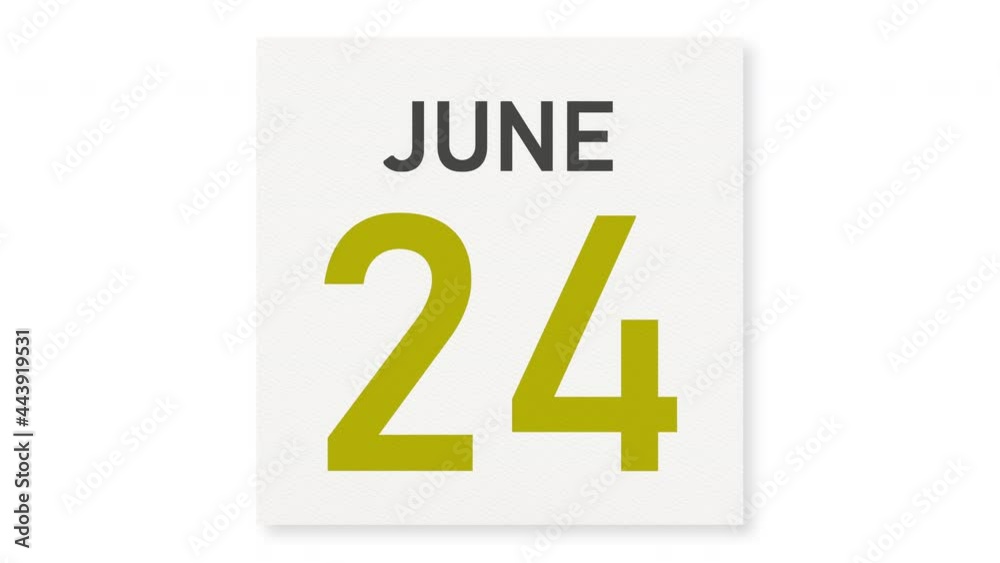 June 24 date behind crumpled paper page of a calendar, 3d animation June 24 date behind crumpled paper page of a calendar, 3d animation
