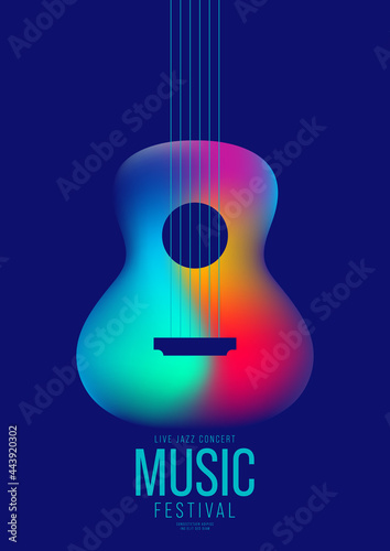 Music poster design template background decorative with colorful gradient guitar