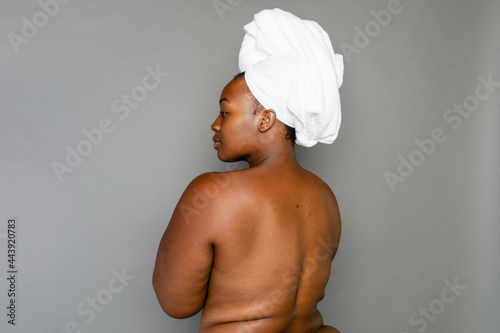 Topless Black Woman With Bath Towel On Her Head