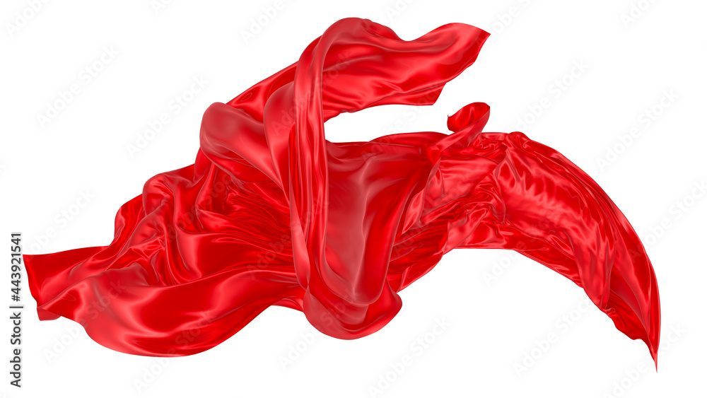 Beautiful flowing fabric of red wavy silk or satin. 3d rendering image.