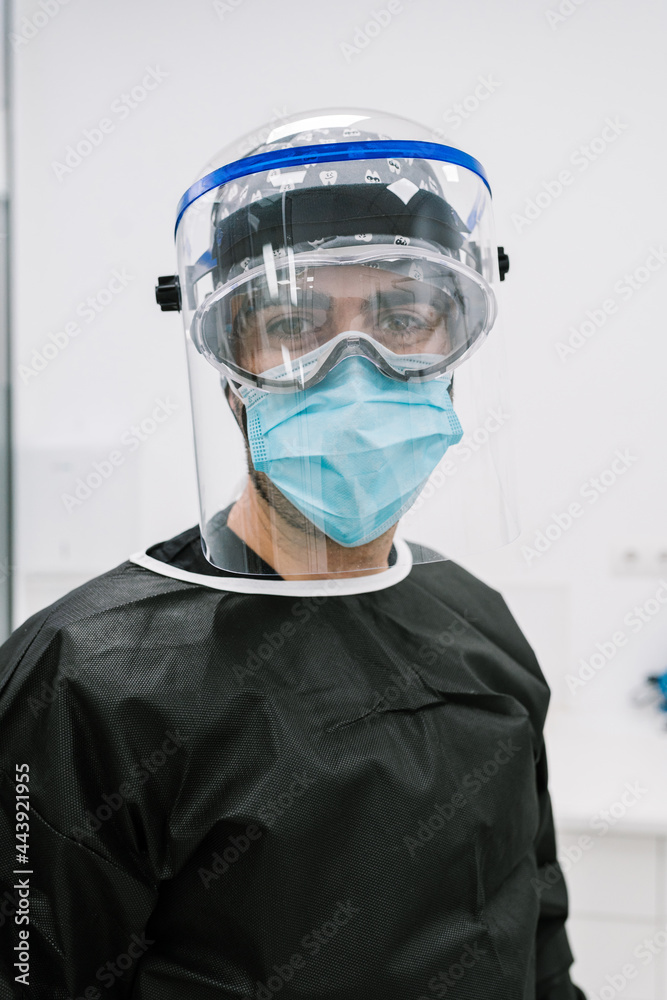 Portrait of a man in pandemic protective clothing. Portrait of a man in pandemic protective clothing.