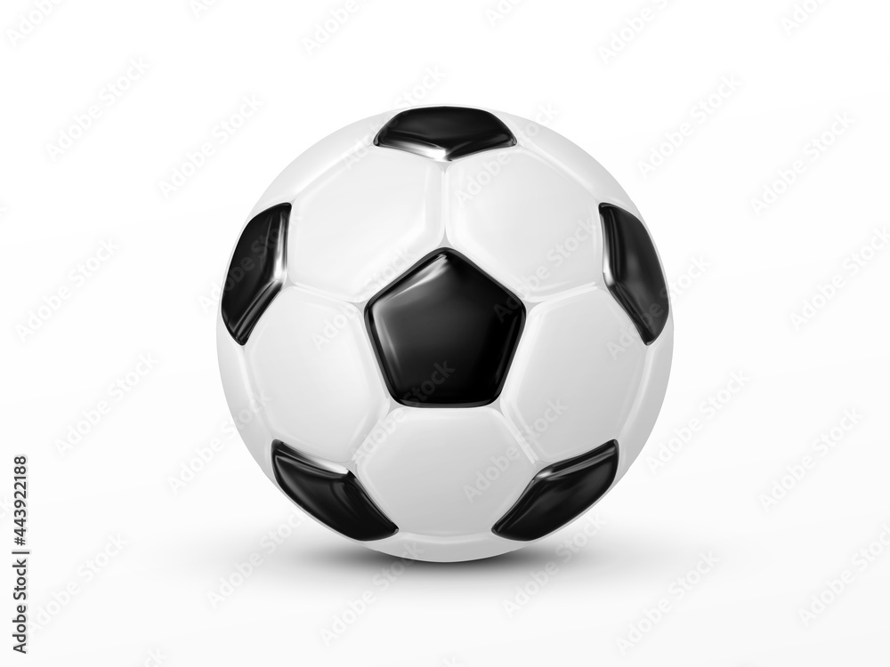 Glossy Soccer Ball isolated on white background. Classic soccer-ball made of black and white polygons