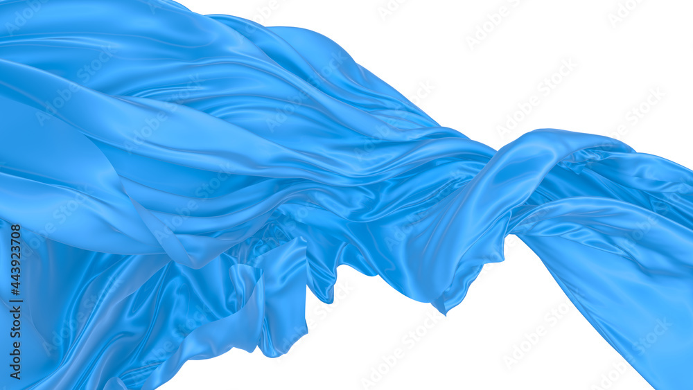 Beautiful flowing fabric of blue wavy silk or satin. 3d rendering image. Beautiful flowing fabric of blue wavy silk or satin. 3d rendering image.