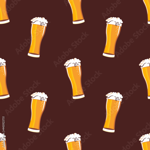 Glass full with beer and foam seamless pattern