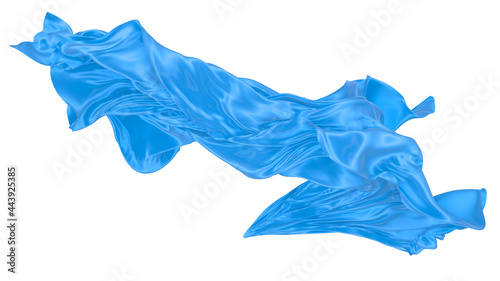 Beautiful flowing fabric of blue wavy silk or satin. 3d rendering image.