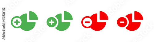 Pie chart with add and minus icon vector illustration. Statistics and accounting concept