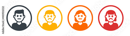 Anger, unhappy, displeased mood profile icon set. Emotional concept
