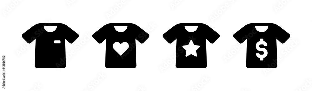 T-shirt icon set. T-shirt with blank, love, star and dollar detail. Apparel store concept T-shirt icon set. T-shirt with blank, love, star and dollar detail. Apparel store concept