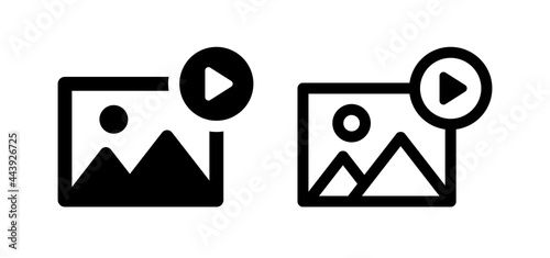 Presentation slideshow icon vector. Picture with arrow play symbol.