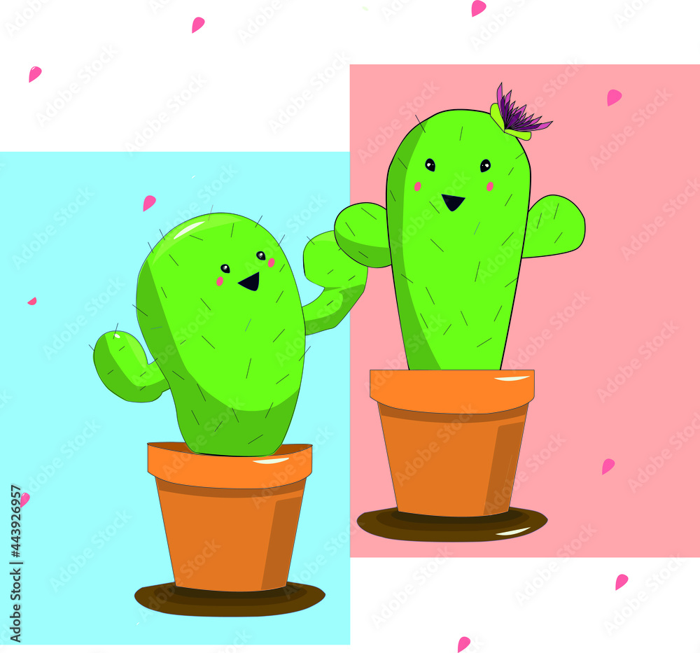 Cactus expresando amistad y amor, con fondo de color rosado y azul Cactus expresando amistad y amor, con fondo de color rosado y azul