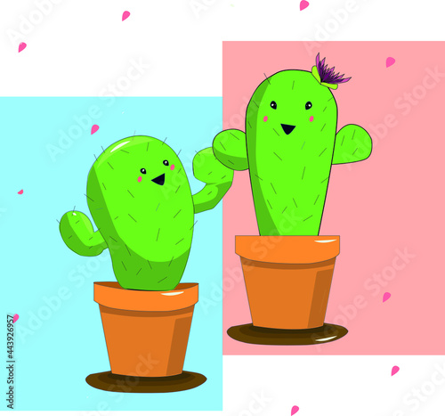 Cactus expresando amistad y amor, con fondo de color rosado y azul