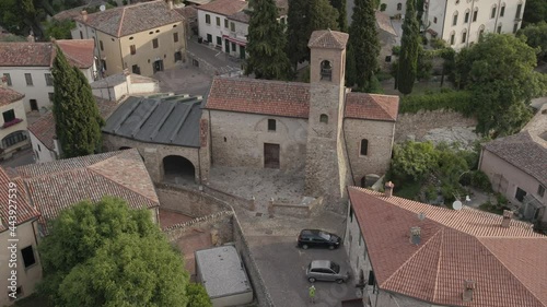 Aerial footage drone view of Arquà Petrarca, a beautiful medieval town, unesco heritage in northern italy // no video editing
 photo