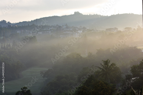 mountains scenery in the morning with haze