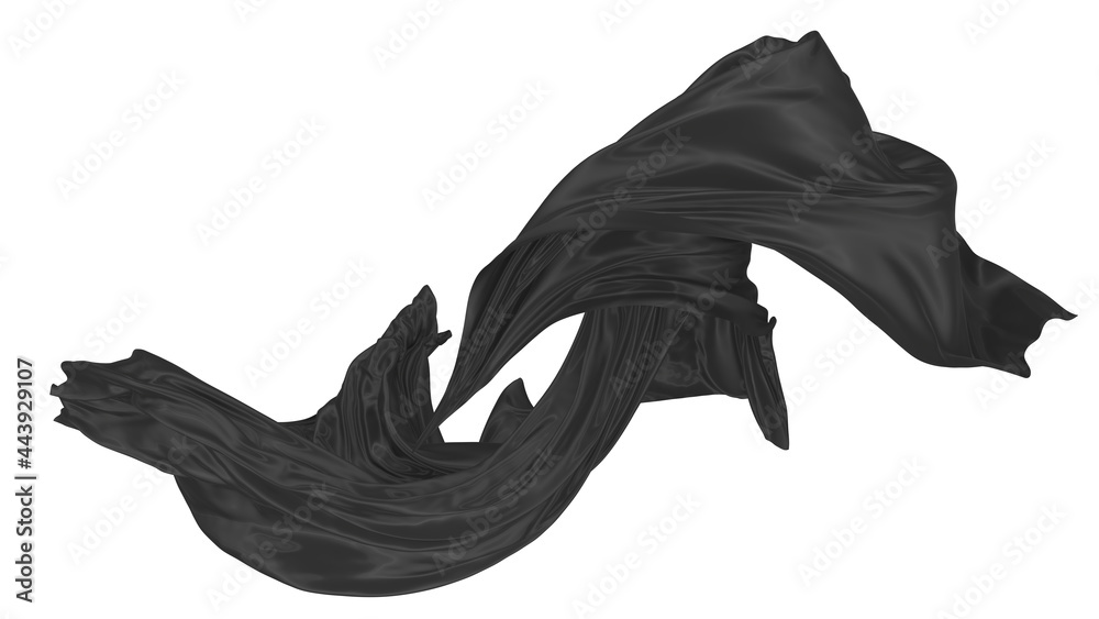 Beautiful flowing fabric of black wavy silk or satin. 3d rendering image. Beautiful flowing fabric of black wavy silk or satin. 3d rendering image.